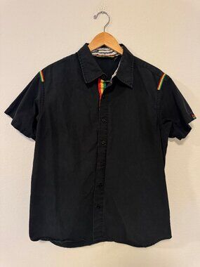 Osiris Y2K Rasta Stripe Button Up Shirt Men's L Black Skateboarding Zebra